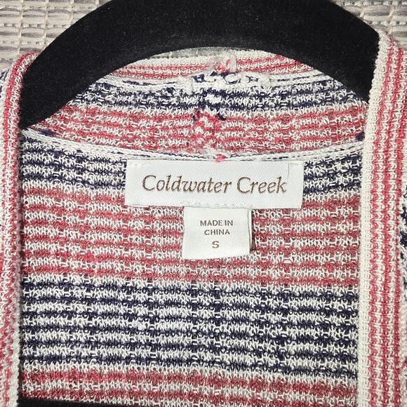 Coldwater Creek Linen Knit Cardigan Womens Small Striped Open Sweater Coastal - Picture 3 of 9